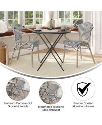 Mael Set Of Two Stacking Thonet Bistro Style Chair With Arms, Textilene Seat, And Bamboo Finished Metal Frame For Indoor/Outdoor Use