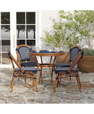 Sacha Bistro Style Table With Glass Top, Pe Rattan, 4 Stack Chairs, And Bamboo Finished Metal Frame For Indoor/Outdoor Use