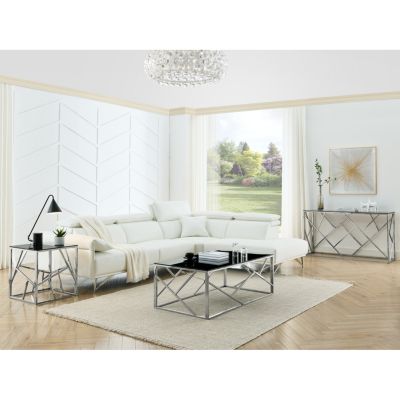 Rectangular Glass Coffee Table with Stainless Steel Frame