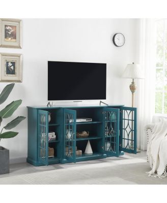 63" TV Stand, Storage Buffet Cabinet, Sideboard With Glass Door And Adjustable Shelves