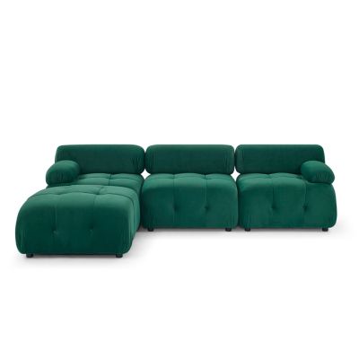 Streamdale DIY L-Shaped Green Velvet Sofa with Ottoman