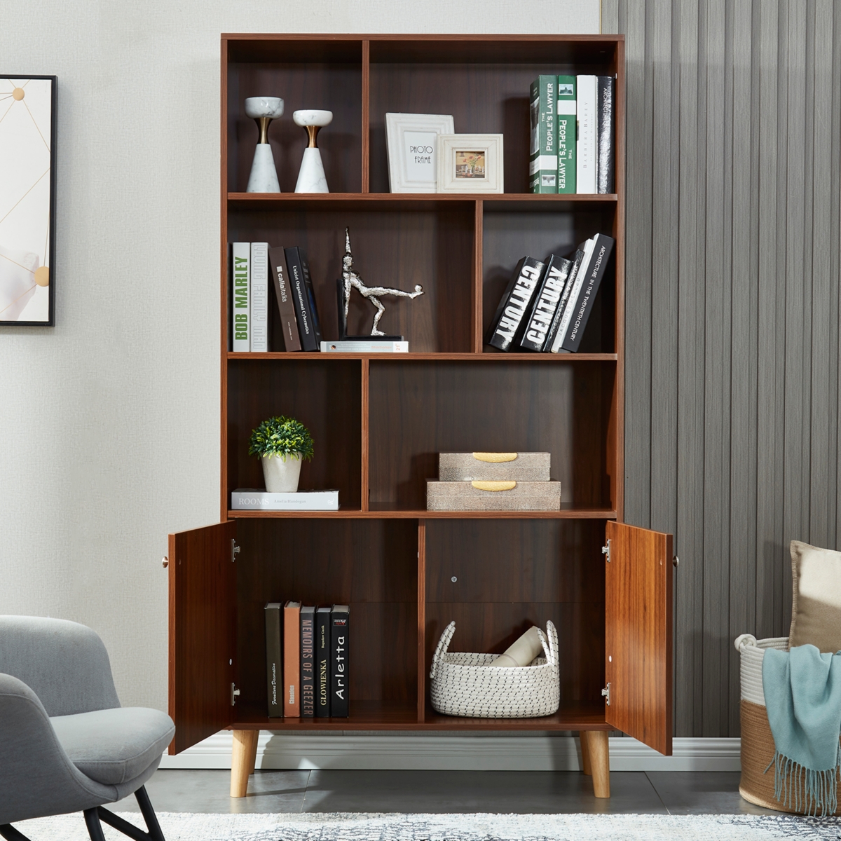 Streamdale Furniture Bookcase, Bookshelf,- Walnut