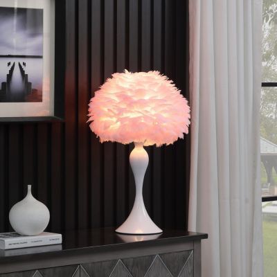 Streamdale 18.25"In Soft Pink Feather Aquina Crisp White Contour Glam Table Lamp
