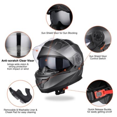 RUN-M3 Modular Flip Up Helmet Full Face Dual Visor DOT Motorcycle Bike XL