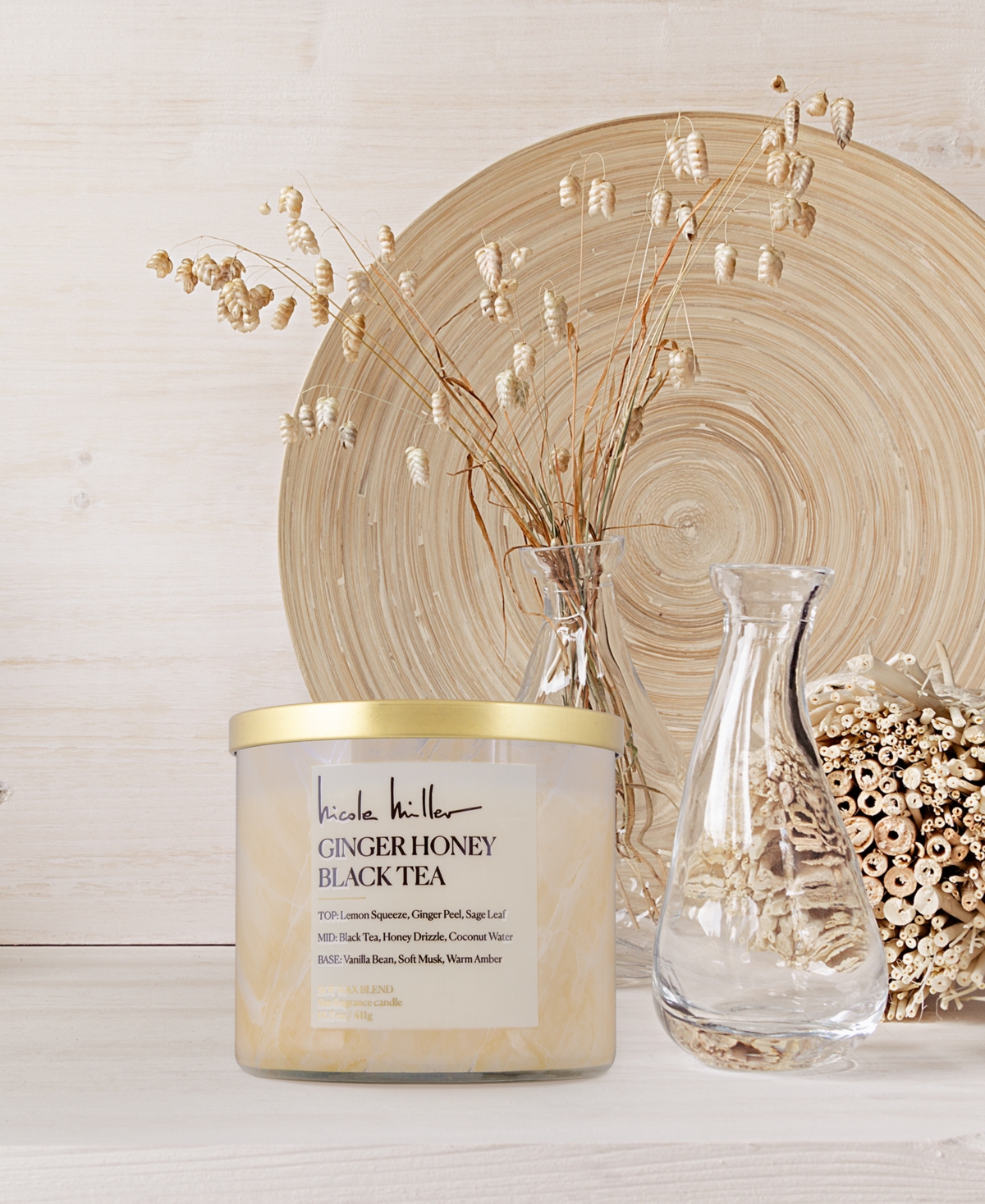 Shop Nicole Miller Ginger Honey & Black Tea Candle, 14.5 Oz. In No Color