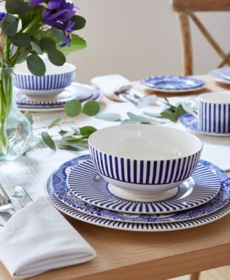 Blue Italian Steccato Rice Bowls, Set of 4