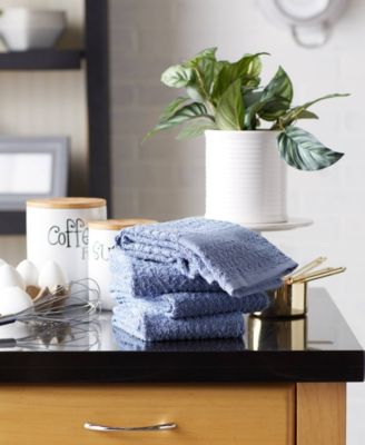Basic Terry Collection Waffle Dishtowel Set, 15x26", Solid Stonewash Blue, 4 Piece