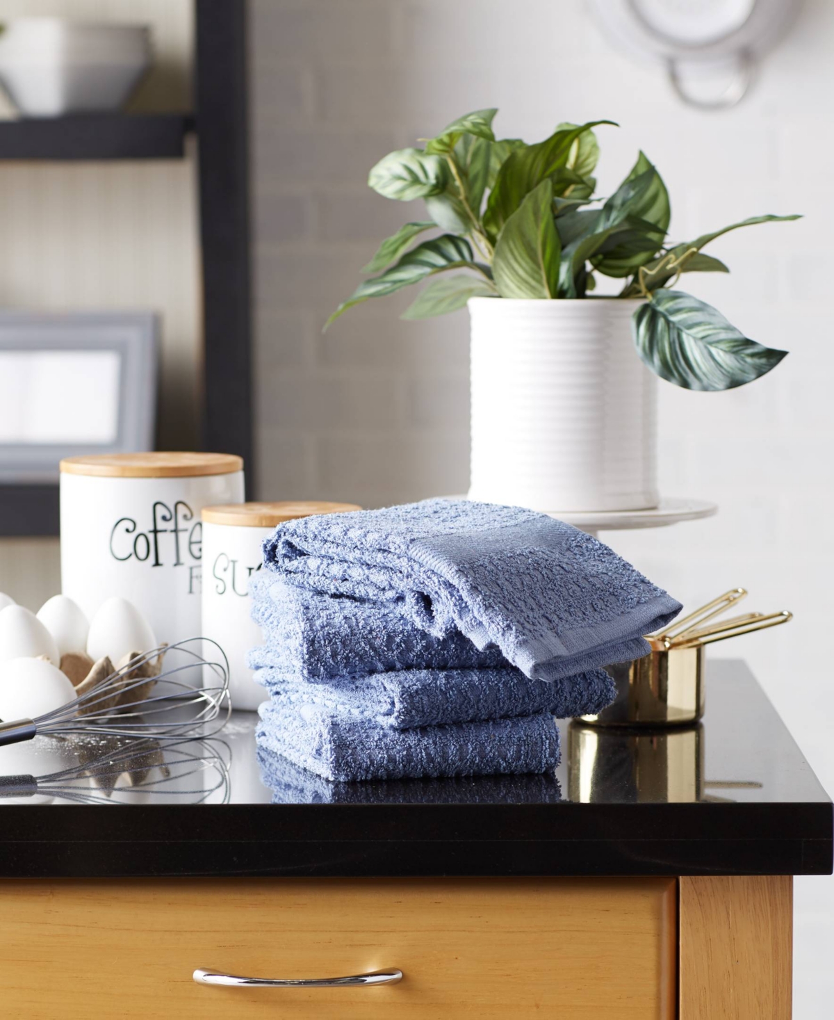 Design Imports Basic Terry Collection Waffle Dishtowel Set, 15x26", Solid Stonewash Blue, 4 Piece In Stonewash
