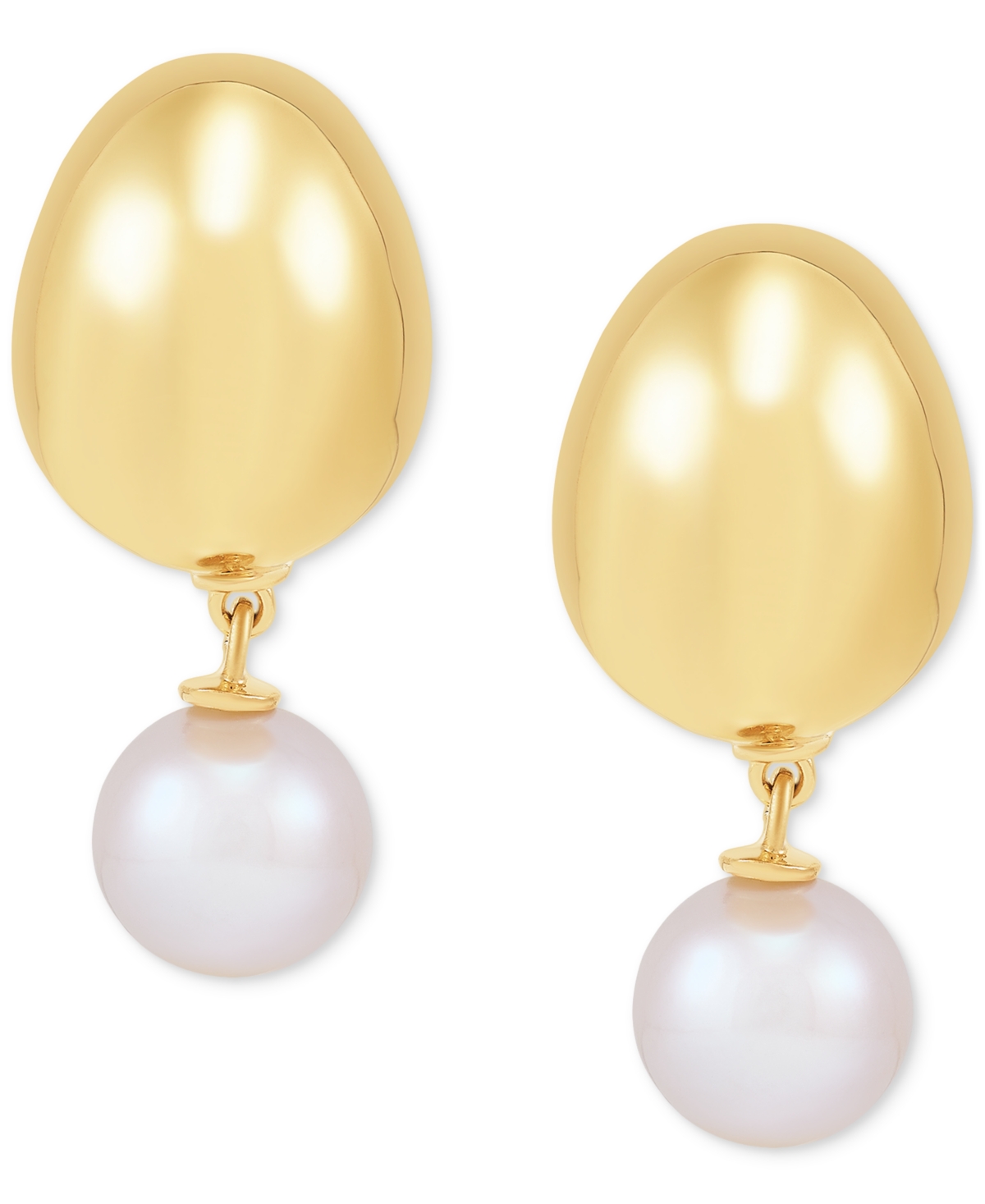 Cultured Freshwater Pearl (8mm) Dangle Drop Earrings in 14k Gold - Yellow Gold