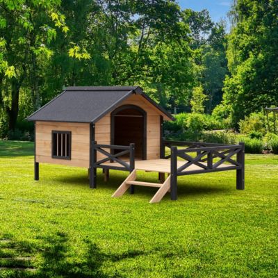 Streamdale Outdoor Large Wooden Cabin House Style Wooden Dog Kennel With Porch