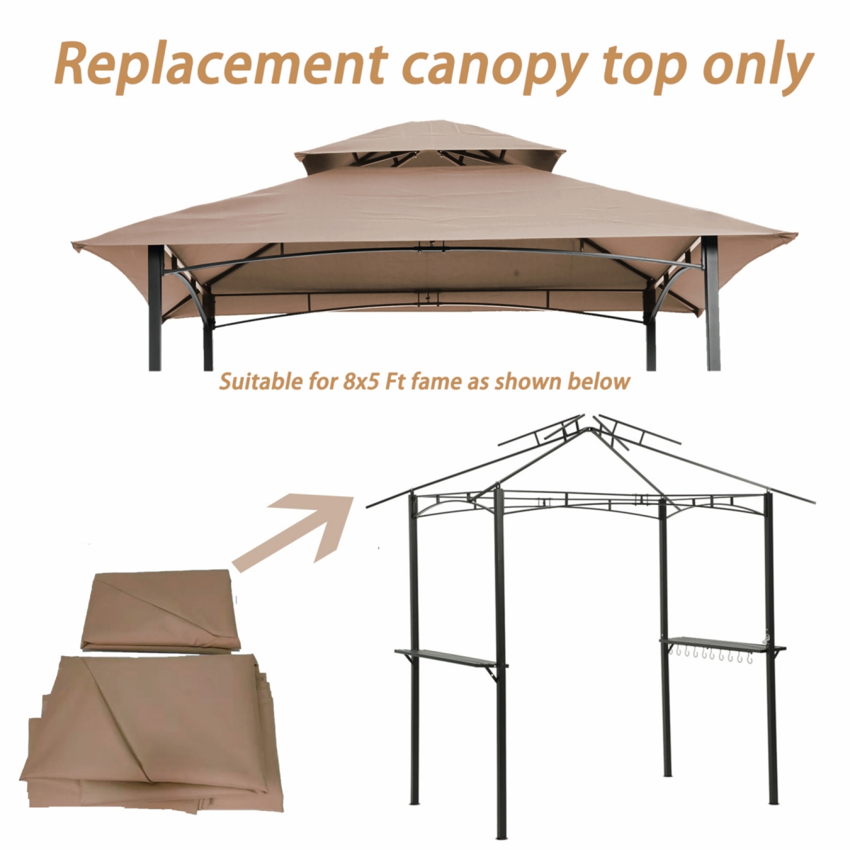 Streamdale Furniture 8x5FT Grill Gazebo Replacement Canopy, Double Tiered Bbq Tent Roof Top Cover