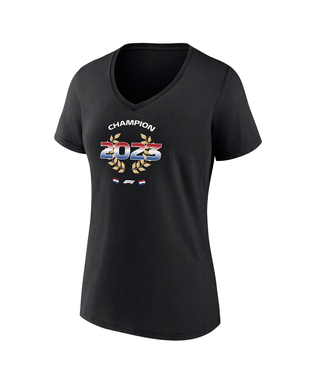 Fanatics Women's Max Verstappen2023 F1 World Drivers' Champion Flag V-Neck T-Shirt - Black