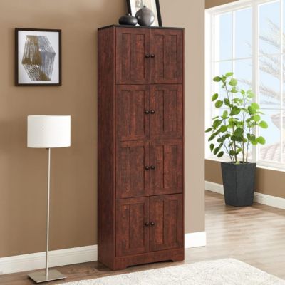 4-Door Walnut Cabinet for Living Room, Kitchen, Office