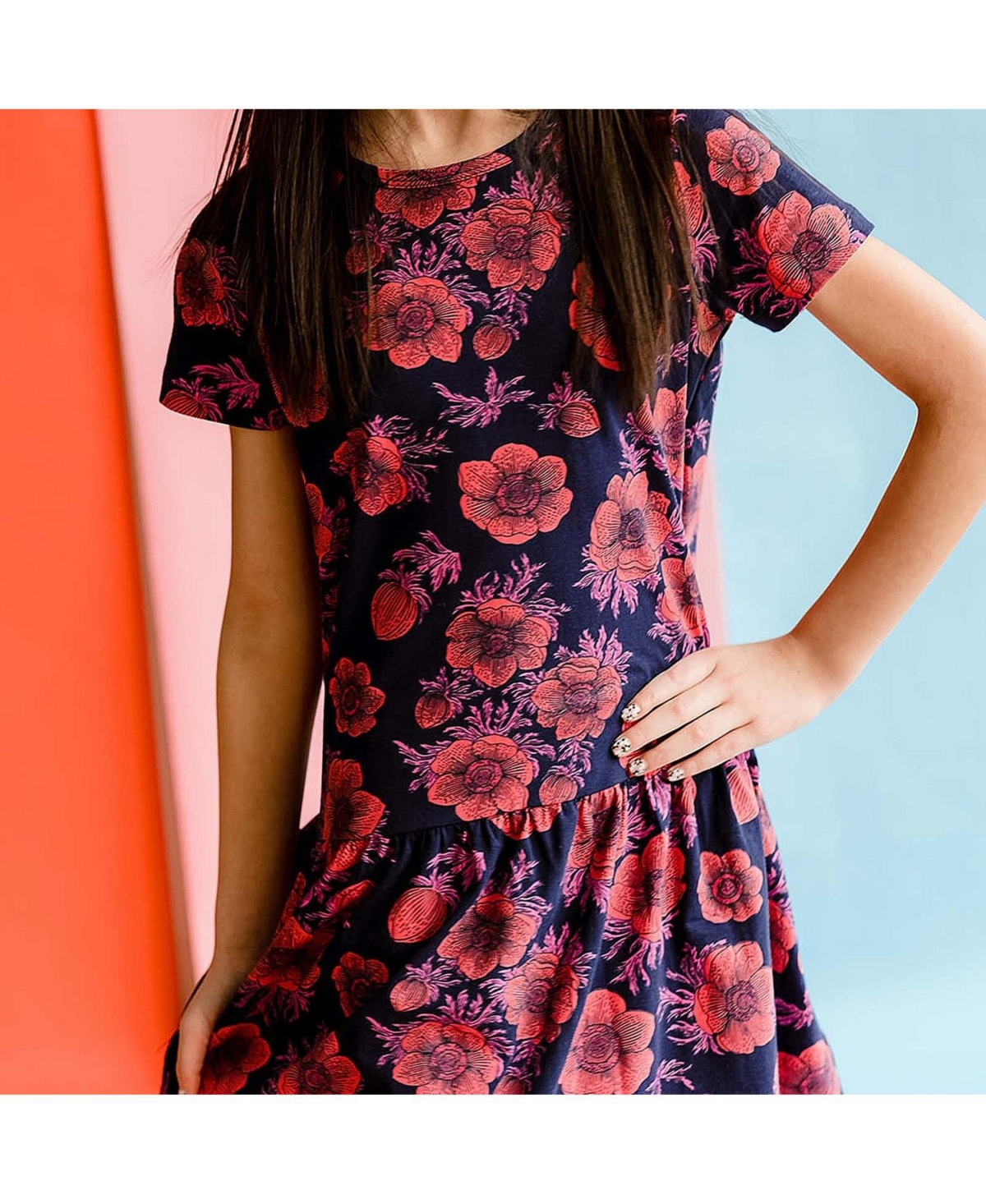 Mightly Toddler Girls Fair Trade Organic Cotton Short Sleeve Drop Waist Dress