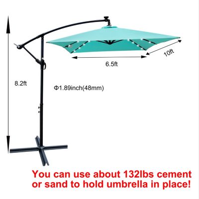 Solar Powered LED Patio Umbrella, 8 Ribs, Crank and Cross Base