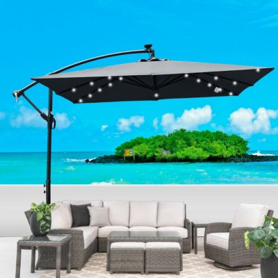 Streamdale Solar Powered LED Patio Umbrella with Crank & Base