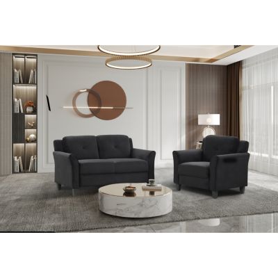 Streamdale Fashionable Living Room Sofa With Double Seats, Black Fabric