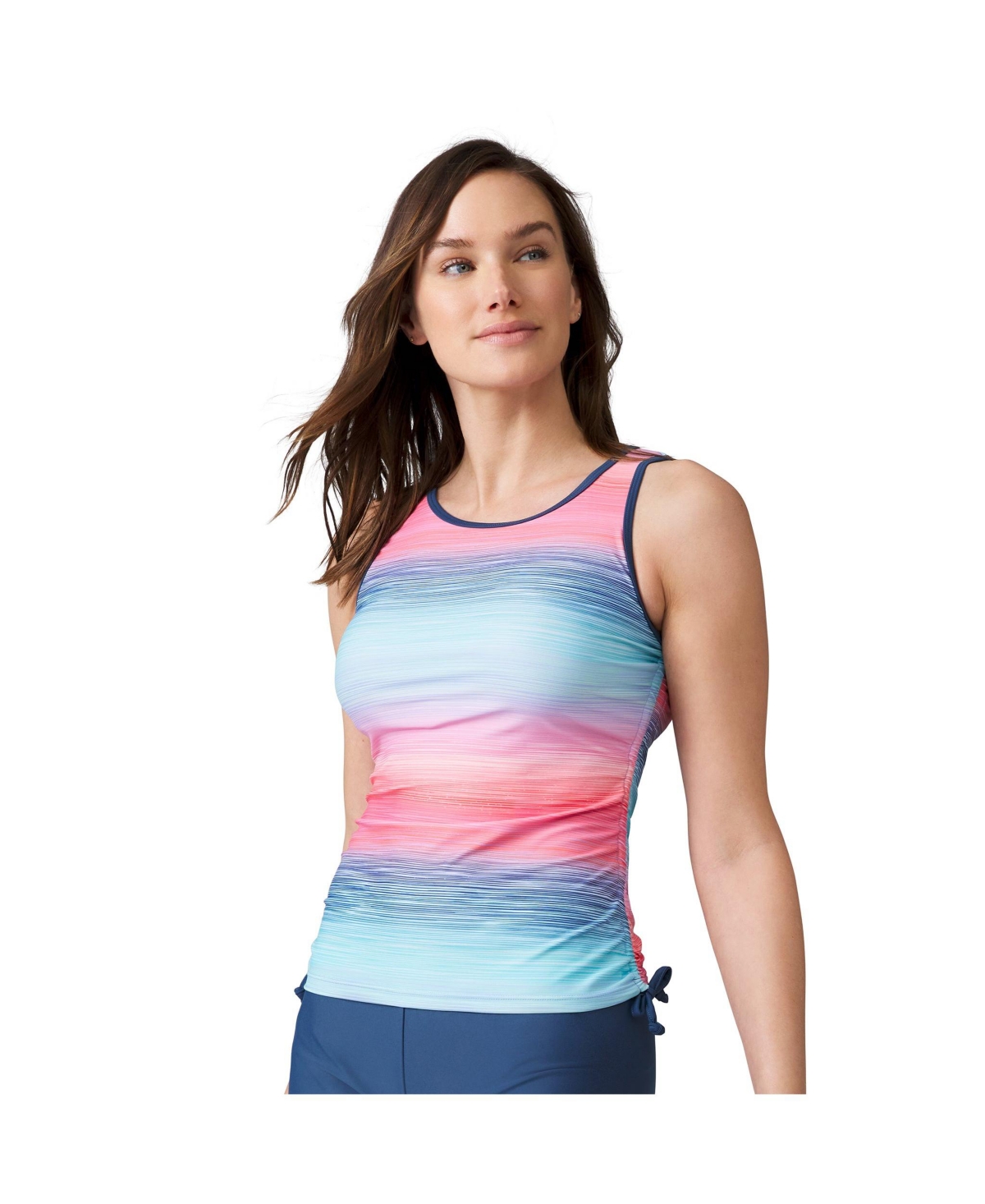 Women's Full Side Shirring Tankini Top - Periwinkle sunset ombre