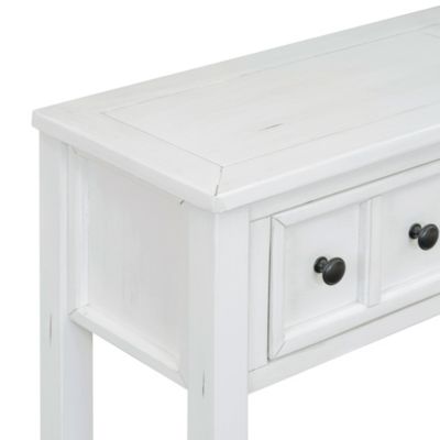 Antique White Console Table with Drawers and Shelf