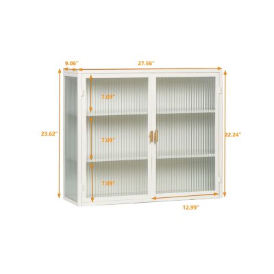 Modern Glass Door Wall Cabinet with Three-tier Storage