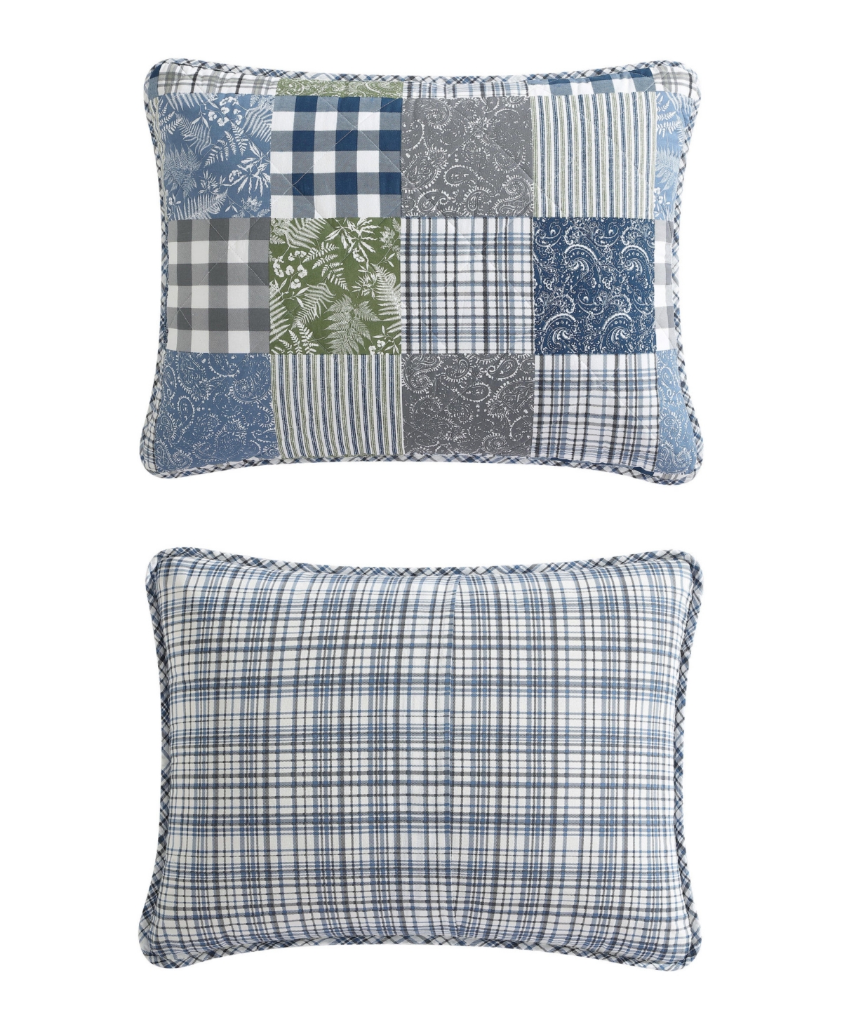 Eddie Bauer Cozy Plaid Patchwork Reversible 2 Piece Quilt Set, Twin In Blue,green