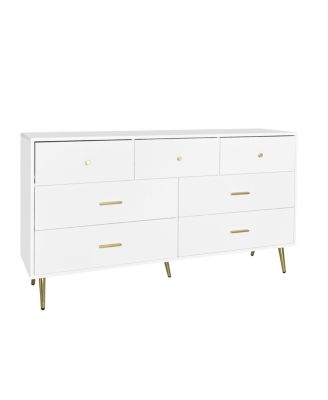 Seven Drawers Large Chest Of Drawer Cabinet With Golden Handle And Golden Legs White Color