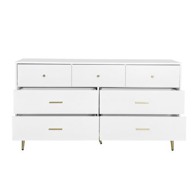Seven Drawers Large Chest Of Drawer Cabinet With Golden Handle And Golden Legs White Color