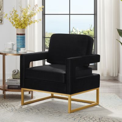  Black Velvet Accent Chair with Gold Metal Base