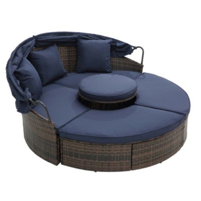Streamdale Round Rattan Lounge Set with Canopy & Lift Coffee Table