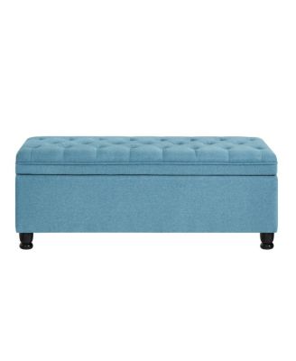 Button Tufted Storage Bench - Light Blue Linen
