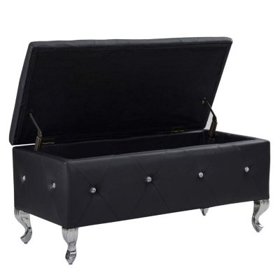 Faux Leather Storage Ottoman Bench with Crystal Buttons