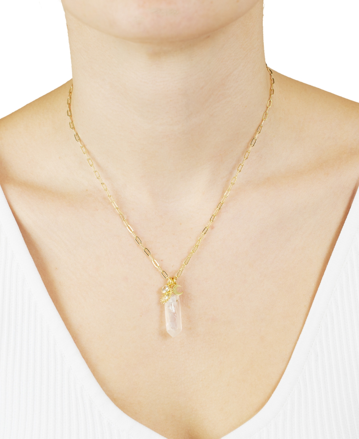 Macy's Silver Plated Or 14k Gold Plated Quartz Sun And Moon Pendant Necklace In Mystic