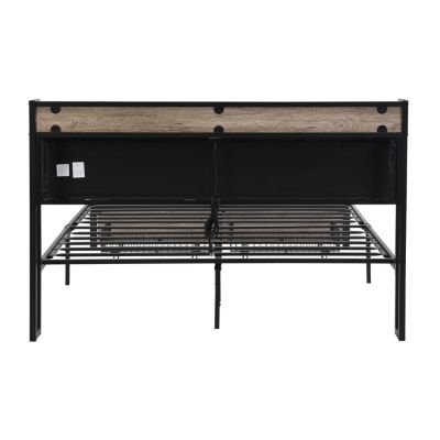 Metal Platform Bed Frame with Storage Headboard