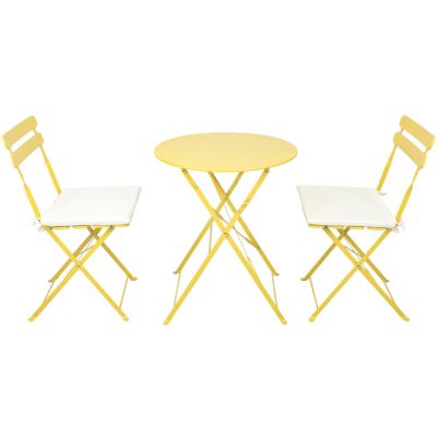 Streamdale 3 Pieces Patio Bistro Balcony Metail Chair Table Set-Yellow