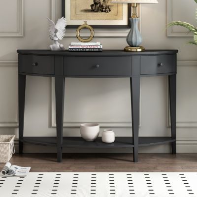 Curved Console Table w/ Drawers & Shelf