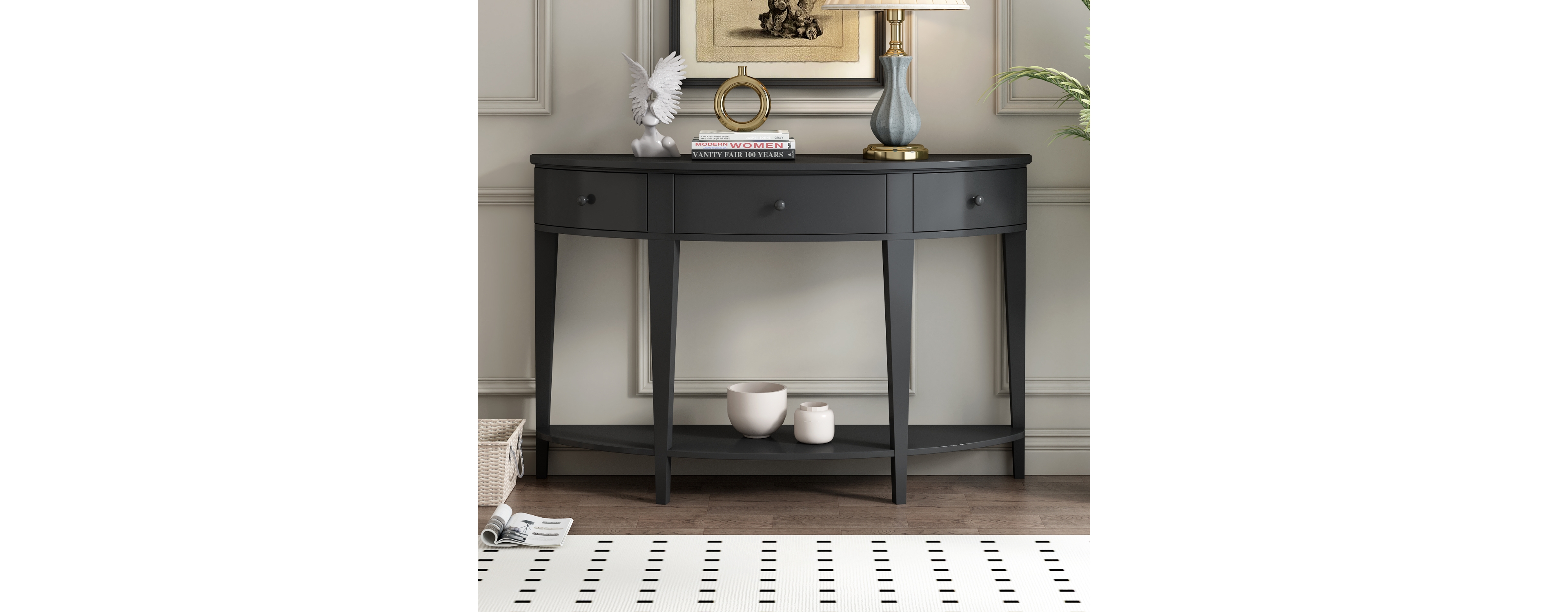 Simplie Fun Modern Curved Console Table Sofa Table With 3 Drawers And 1 Shelf For Hallway, Entryway, Living Room