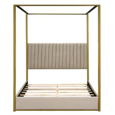 Streamdale Beige Queen Canopy Bed with Headboard and Frame