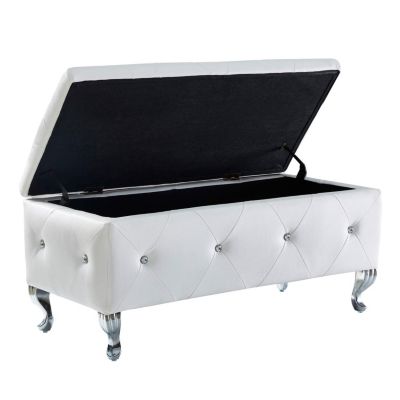 Faux Leather Ottoman with Crystal Buttons