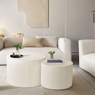 Beige Wave Stripe Nesting Coffee Table Set (2)