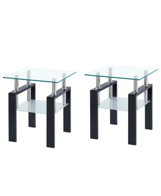 Clear Glass End Table Set for Living Room