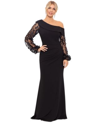 XSCAPE - Petite Off-The-Shoulder Floral-Sleeve Gown