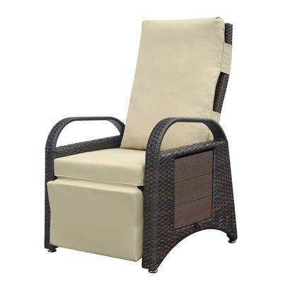 PE Wicker Outdoor Recliner Chair with Soft Cushion