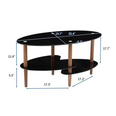 Modern 3-Layer Glass Coffee Table with Oak Wood Legs