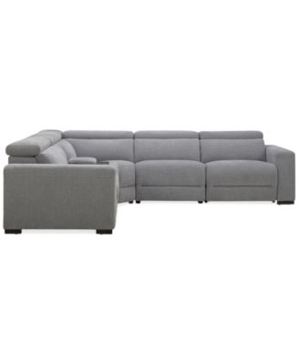 Nevio 5-Pc. Fabric Power Headrest L-Shape Sectional and Console with 3 Power Motion Chairs