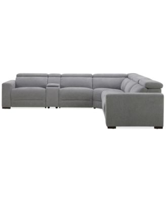 Nevio 6-Pc. Fabric Power Headrest L-Shaped Sectional and Console with 2 Power Motion Chairs
