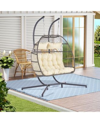 Streamdale 2 Person Outdoor Rattan Hanging Chair Patio Wicker Egg Chair