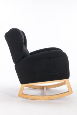 Teddy Fabric Rocking Chair With Packet Wood Legs, Black