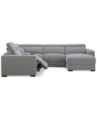 Nevio 5-Pc. Fabric Power Headrest Sectional and Chaise with 1 Power Motion Chair