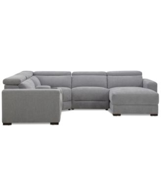 Nevio 5-Pc. Fabric Power Headrest Sectional and Chaise with 1 Power Motion Chair