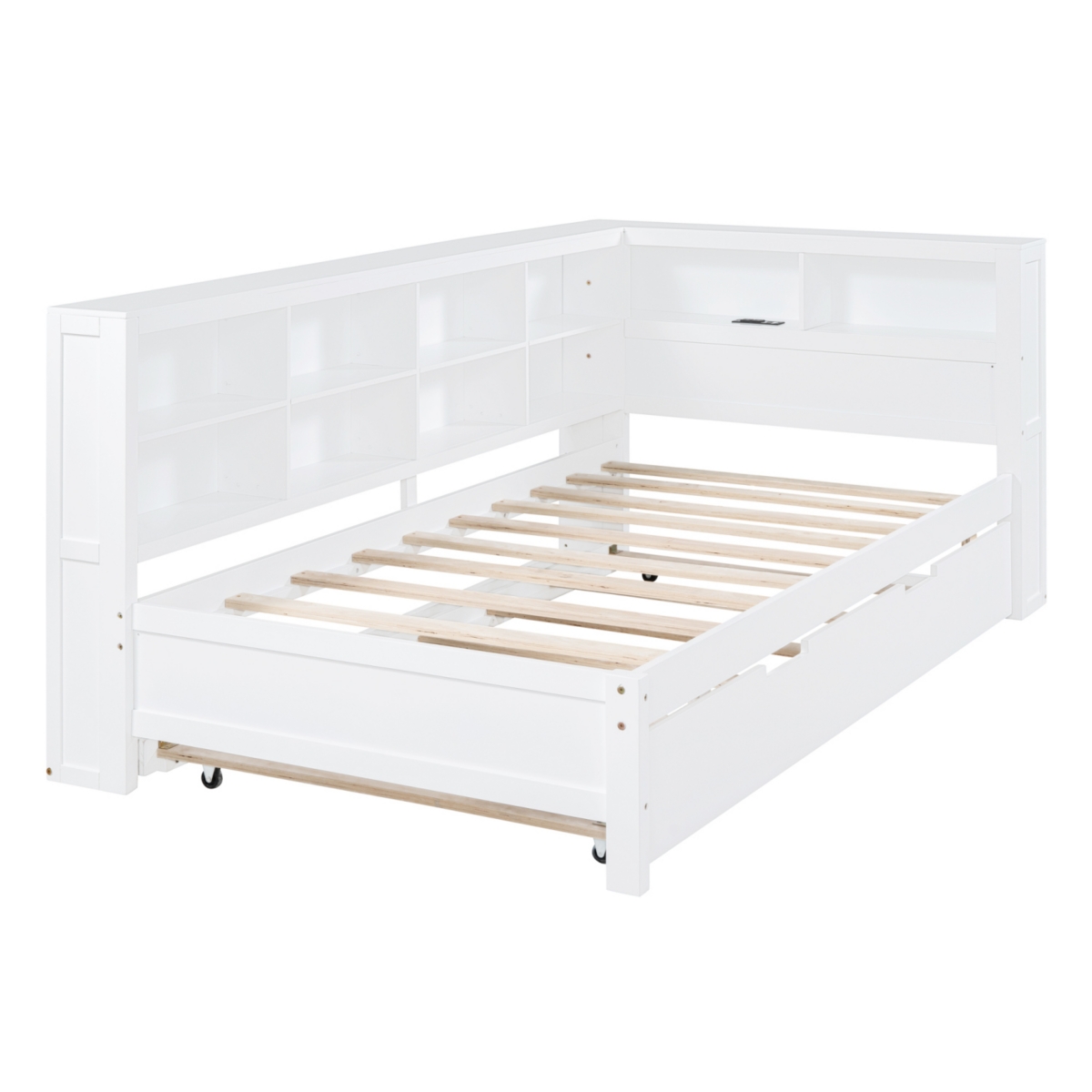 Simplie Fun Wooden Twin Size Daybed With Twin Trundle, Daybed With Storage Shelf And Usb Charging Ports